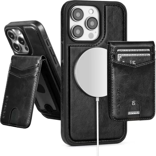 Vista 51 de SkyEagle - Funda tipo cartera compatible con MagSafe para iPhone 11, color negro Detachable Magnetic Credit Card Holder,RFID Blocking,PU