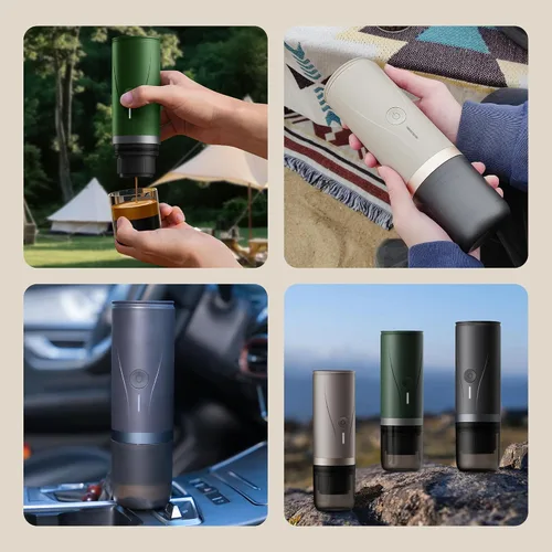 Vista 6 de Máquina de café espresso portátil, mini cafetera eléctrica autocalentable, hasta 20 bar de presión, compatible con cápsulas NS y molienda fina