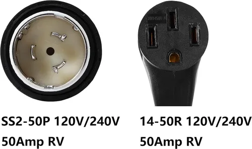 Vista 2 de ONETAK NEMA SS2-50P a 14-50R 120V/240V 50 Amp Marine Shore Twist Lock Enchufe macho a 4 clavijas hembra Receptáculo Generador Soldador Secador RV