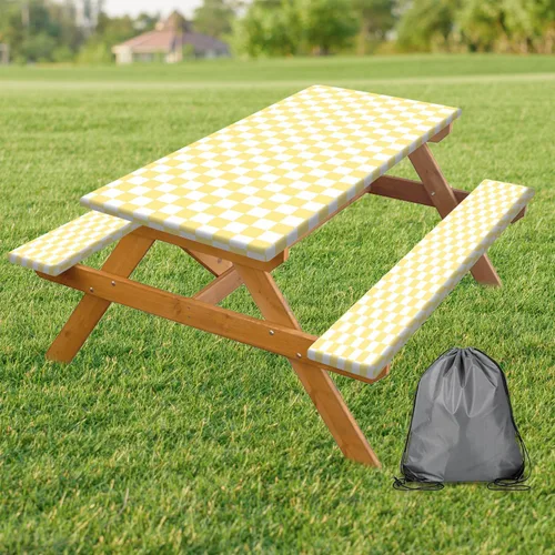 Vista 39 de Funda para Mesa de Picnic con Fundas para Bancos y Bolsa, Campista de Madera Impermeable Resistente al Viento, Cubierta de Mantel Ajustada con Borde