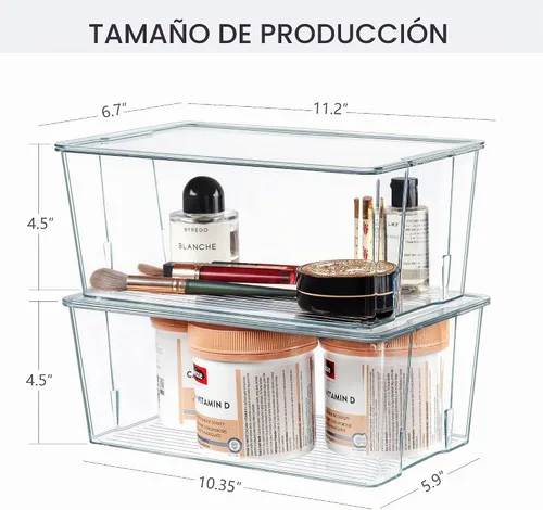 Vista 3 de Hudgan Contenedores organizadores de almacenamiento de plástico transparente con tapas acrílicas para oficina en casa, cocina, armario, estantes