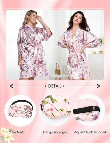 Vista 5 de Albornoz Eplaza de satén floral, kimono para novia, novia, dama de honor, kimono