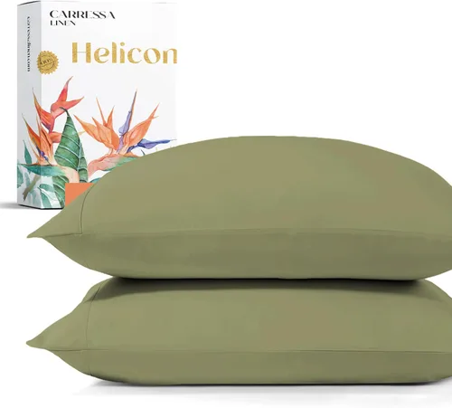 Vista 15 de Carressa Linen Juego de 2 fundas de almohada 100% de algodón egipcio de la serie 1500 de lujo tamaño estándar/Queen (beige), suaves como la seda