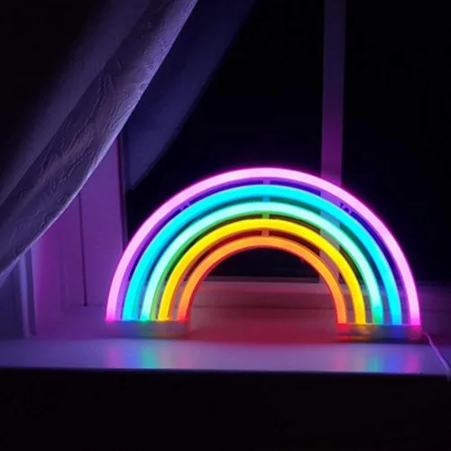 Vista 2 de Luz nocturna arcoíris para niños, letreros LED de neón arcoíris para decoración de pared, decoración de dormitorio, accesorios para el hogar