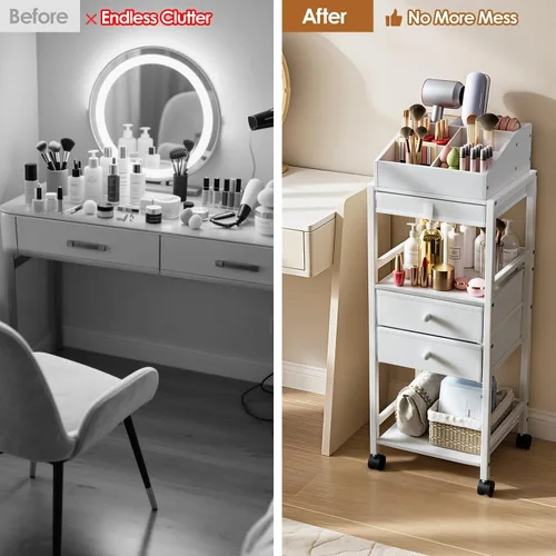 Vista 4 de Luxspire Carrito organizador de maquillaje, organizadores de cuidado de la piel de piso, almacenamiento de maquillaje con cajones, organizador