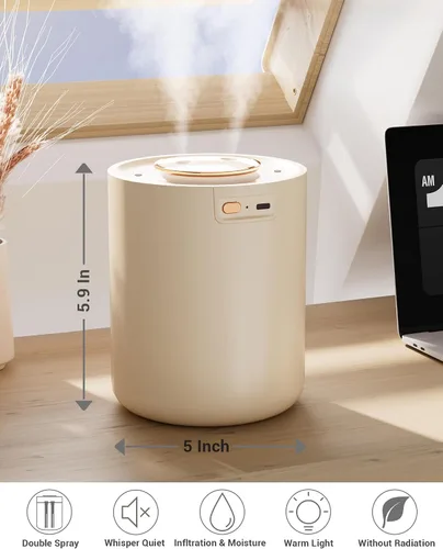 Vista 2 de Humidificador pequeño portátil, humidificadores pequeños de 50.7 fl oz para dormitorio de bebé, humidificadores portátiles de escritorio personal