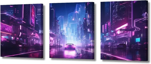 Vista 104 de Lienzo decorativo para pared de sala de estar, lienzo Cyberpunk, decoración de pared de 3 paneles, decoración de pared para el hogar, dormitorio