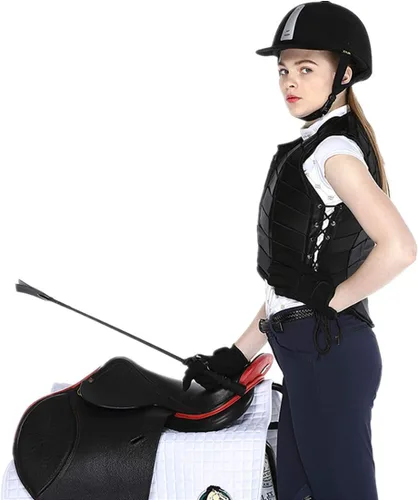 Vista 8 de Chaleco ecuestre de seguridad profesional EVA acolchado equitación chaleco unisex negro cremallera protector engranaje chaleco