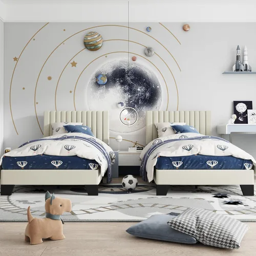 Vista 3 de IOILORI Marco de cama tamaño Twin, plataforma tapizada de terciopelo con cabecera ajustable capitoné, marco resistente y listones, silencioso,