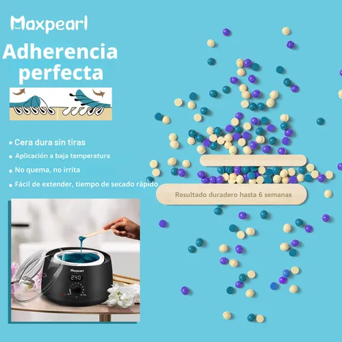 Vista 8 de Kit de depilación digital Maxpearl - Kit de calentador de cera dura para hombres y mujeres para depilación - Piel sensible, cejas, cara, axilas