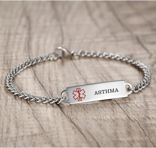 Vista 86 de Pulseras de identificación de alerta médica de 6.5 "-8.5" para mujeres, pulseras de emergencia médica de acero inoxidable, grabado gratuito