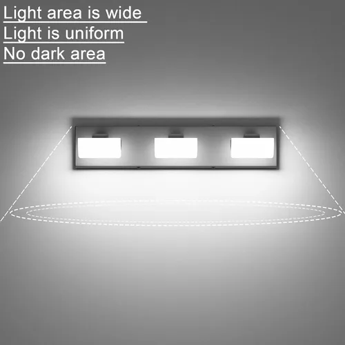 Vista 2 de Ralbay Luces negras para tocador de baño, 3 luces, color negro mate, modernas, acrílicas, para pared de baño, sobre espejo (luz blanca, 6000 K)