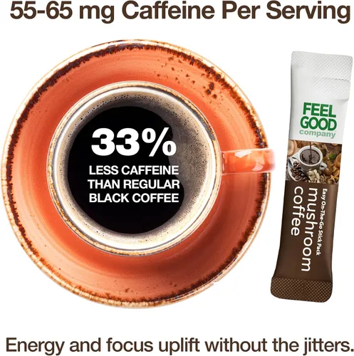 Vista 9 de Feelgood Company - Café de hongos con 10 hongos orgánicos y café arábica, 30 paquetes de barritas, cero azúcar añadido, apoya la salud inmunológica