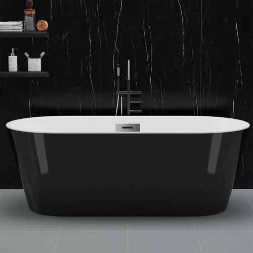 Vista 27 de 59 Inch Freestanding Bathtubs, White Acrylic Free Standing Bathtub, Modern Soaking Tub with Integrated Overflow & Chrome Drain for Bathroom Remodel