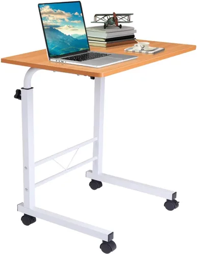 Vista 9 de Carrito de escritorio para computadora móvil, mesa para laptop de altura ajustable con ruedas, soporte rodante, mesa auxiliar para sofá, cama Negro
