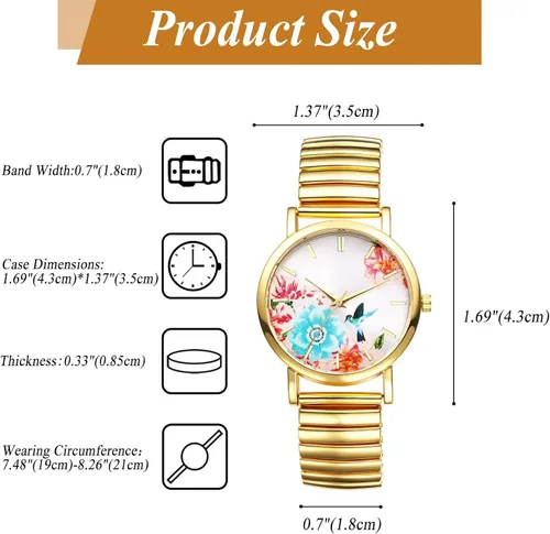 Vista 6 de Avaner Relojes de banda elástica para mujer: correa elástica para mujer, cara grande, estilo bohemio, floral, cuarzo, fácil de leer, brazalete