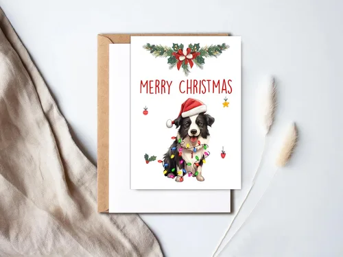 Vista 2 de Border Collie Dog Merry Christmas - Tarjeta de felicitación de Navidad, tarjeta de Border Collie, linda tarjeta de Navidad para perros, adorable