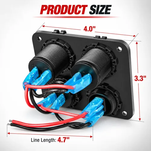 Vista 7 de Nilight Panel de enchufe de cargador de encendido y apagado 4 en 1, cargador USB dual, toma de corriente, voltímetro LED, encendedor de cigarrillos
