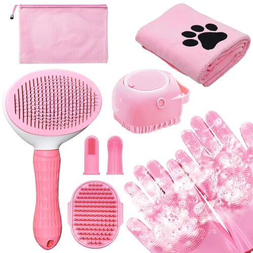 Vista 10 de Solución Completa de Aseo para Mascotas de Aiolpy - Kit de 9 Piezas con Cepillo Slicker, Herramienta Antinudos y Peine de Aseo para Todas las Razas