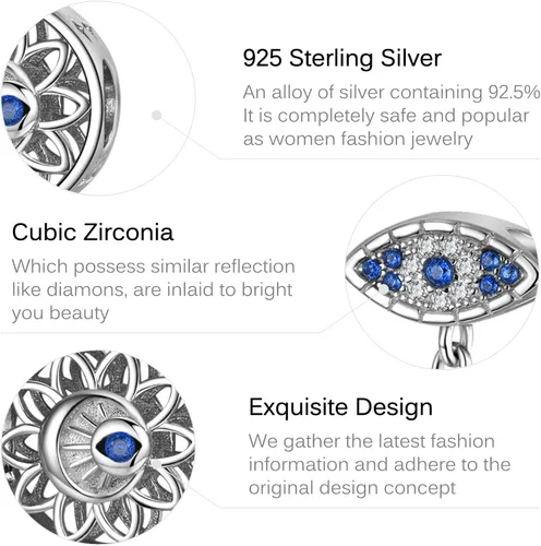 Vista 4 de AIEGNOS Dijes de Hamsa de mal de ojo para pulsera, collar de plata de ley 925, cuentas de mal de ojo de Fátima para manos de serpiente europea