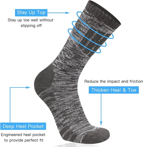 Vista 3 de COOVAN Calcetines de senderismo para hombre calcetines para exteriores 5 pares de calcetines deportivos acolchados que absorben la humedad