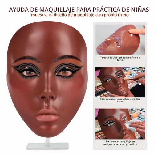 Vista 2 de Cara de práctica de maquillaje de silicona, maniquí 5D para sombra Maquillaje Práctica De Cara Completa Negro
