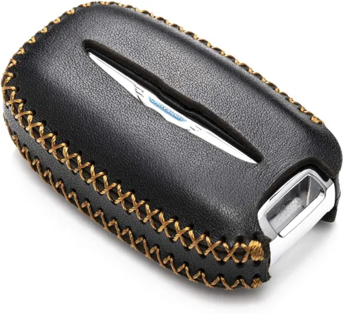 Vista 4 de Vitodeco Funda protectora de cuero genuino para llavero inteligente con clip de cuero compatible con Chrysler Pacifica 2017 - 2026 (7 botones, negro)