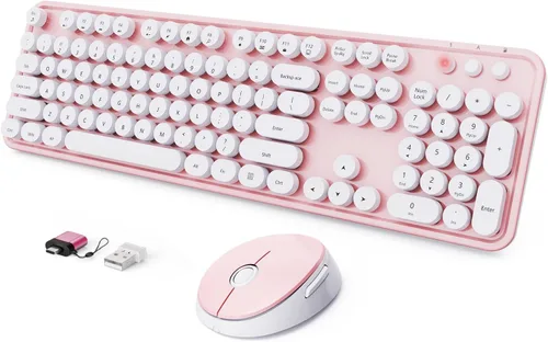 Vista 18 de SkyGive - Combo de teclado y mouse inalámbricos, teclado ergonómico de tamaño completo con diseño retro tipo máquina de escribir, con teclas