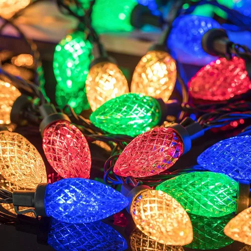 Vista 2 de AWQ Guirnalda de luces C9 de Navidad de 200 luces LED de 146.9 pies con enchufe, 8 modos de funcionamiento, temporizador, impermeable, extensible
