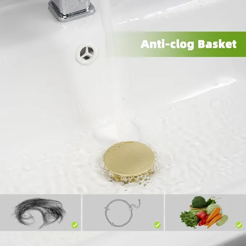 Vista 5 de Colador universal de drenaje para lavabo de baño, mejorado con cesta de filtro de acero inoxidable extraíble, tapón desplegable 2 en 1 para orificio