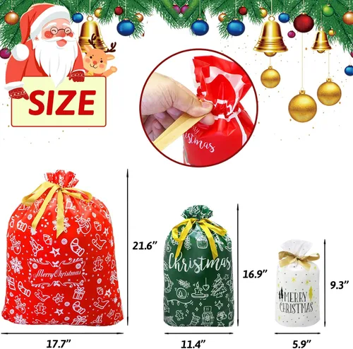 Vista 3 de ZMCINER 38 PCS bolsas de regalo de Navidad con cordón de varios tamaños, bolsas de Navidad con cordón para regalos de Navidad, regalos