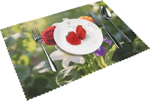 Vista 14 de Juego de 4 manteles individuales rectangulares, resistentes al calor, 4 manteles individuales impresos para cocina y comedor Caramelo 4