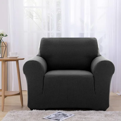 Vista 2 de Deconovo Funda protectora de elastano ajustable antideslizante para sillón de alta elasticidad, antiarrugas, con estampado sólido, silla, color negro