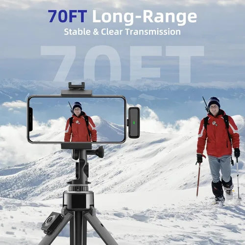 Vista 4 de NPTCL 2 en 1 Micrófono de solapa Lavalier inalámbrico para iPhone iPad Android Noise Canceling Clip Mic, LED Charge Display, 70Ft Transmission, 24
