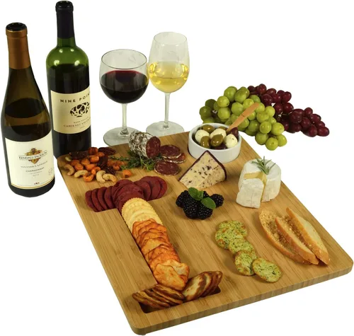Vista 18 de Picnic at Ascot Monogram Bamboo Cheese/Charcutery/Cracker Tabla para servir - Incluye salsa de cerámica/cuenco de oliva con cuchara de bambú. letra