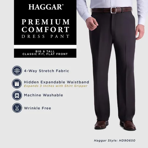 Vista 5 de Haggar Pantalón para hombre de gama alta, ajuste clásico, parte delantera plana, oculto, cómodo, con pretina, tallas regulares y grandes y altas