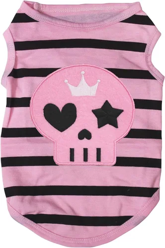 Vista 12 de Petitebella Camisa para perro cachorro con cara de calavera rosa (negro, XS)