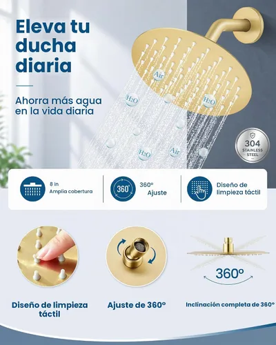 Vista 5 de Airuida Juego de grifo de ducha, sistema de ducha dorado cepillado de 8 Oro cepillado