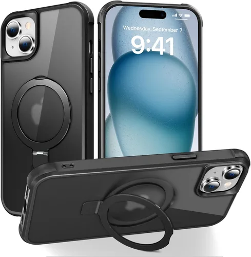 Vista 73 de SKYLMW - Funda compatible con iPhone 11 de 6.1 pulgadas, con soporte magnético invisible tipo anillo, funda translúcida de grado militar, compatible