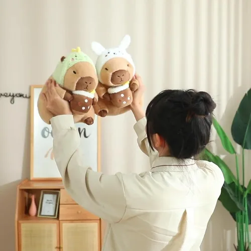 Vista 4 de Dinosaur Capibara de Peluche Bebiendo Té con Leche 11 Pulgadas Lindo Dino Capibara Animal de Peluche Ultra Suave Juguetes Kawaii Regalos para Niños
