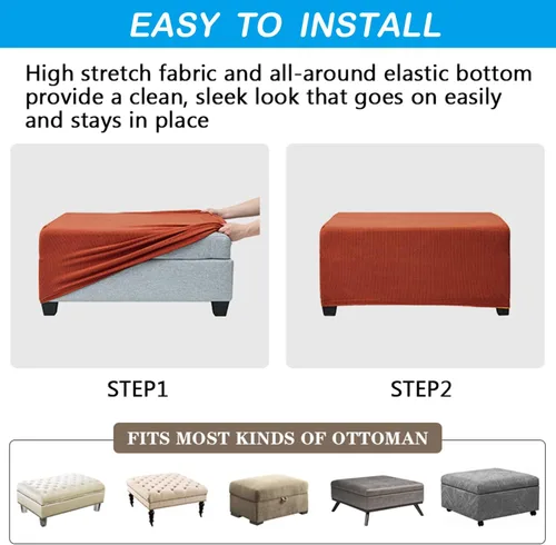 Vista 7 de OBCREAT Fundas otomanas, funda otomana de jacquard elástico, suave y gruesa, plegable, funda de almacenamiento rectangular para reposapiés con parte