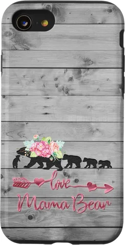 Vista 18 de Pink Floral Black Mama Bear Four Cubs on Vintage Gray Rustic Case for iPhone 17