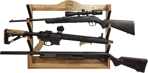 Vista 2 de Old Cedar Outfitters Soporte de pared para armas largas, rifles y escopetas con mangas protectoras, tres capacidades