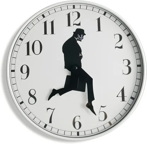 Vista 8 de TANKRIN Ministry of Silly Walks - Reloj de pared para dormitorio, cocina, sala de estar, regalo novedoso para decoración del hogar (negro)
