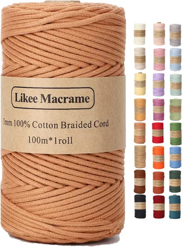 Vista 63 de Cordón de algodón trenzado de 0.11 pulgadas x 109 yardas, cuerda de algodón para macramé natural, estilo bohemio, para colgar plantas hechas a mano