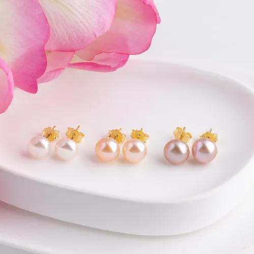 Vista 7 de Aretes de perlas para mujer, juego de tachuelas AAA de agua dulce, hipoalergénicos, de plata de ley, paquete múltiple