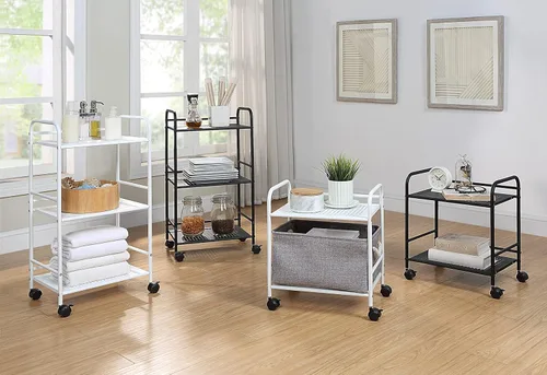 Vista 6 de SunnyPoint Carrito utilitario de metal de 2 niveles, estante de almacenamiento móvil con ruedas giratorias, organizador de espacio pequeño