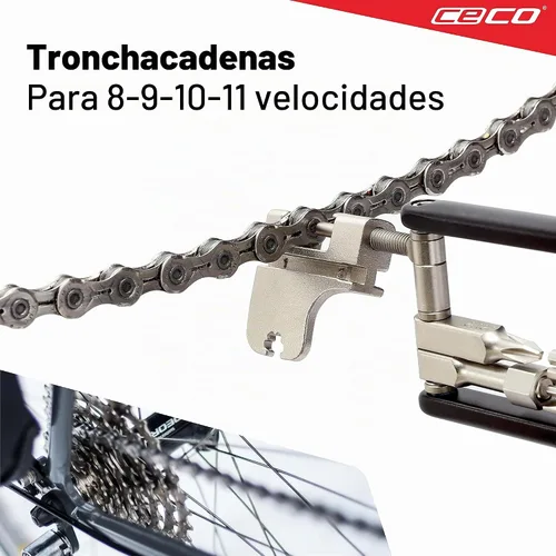 Vista 5 de CECO USA Herramienta de bicicleta de 17 funciones con rompedor de cadena, multiherramienta para bicicleta, ultra delgada, tamaño de bolsillo