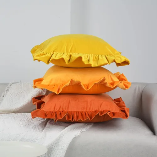 Vista 4 de Jemiipee Juego de 2 fundas de almohada de terciopelo con volantes para sofá, juego de 2 fundas de almohada decorativas con volantes de 18 x 18