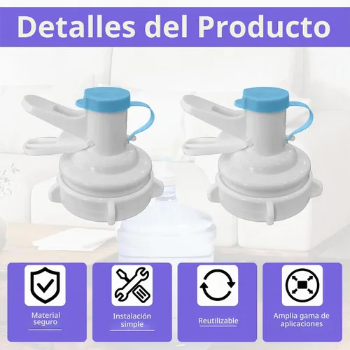 Vista 4 de Juego de 5 válvulas dispensadoras de agua, tapa de jarra de agua reutilizable con asa, grifo de plástico para botellas de 2.165 in sin rosca